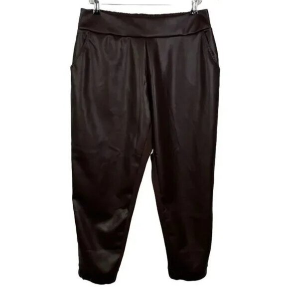 BELLE BY KIM GRAVEL FAUX LEATHER PONTE JOGGER PANTS BROWN ESPRESSO 14P-EUC - Picture 2 of 4